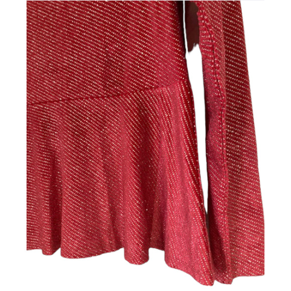 New!! - Women's RED Metallic Velvet Peplum Blouse - Size M - Picture 6 of 9